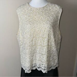 Talbots 18 Lux Lace Satin Button Back Elegant Embroidered Floral Top